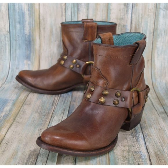 Corral Shoes - RARE Corral Sierra Studded Harness Ankle Boots Size 8 Brown Leather Vtg Style
